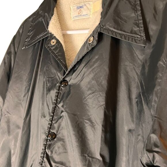 Vintage Bike brand black nylon snap up windbreaker cream faux fur lined collared - Picture 4 of 11